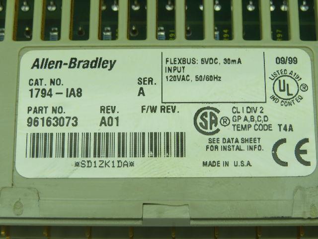 Allen Bradley 1794-IA8/A Flex I/O Input 120VAC Series A Rev A01 Lot of 11