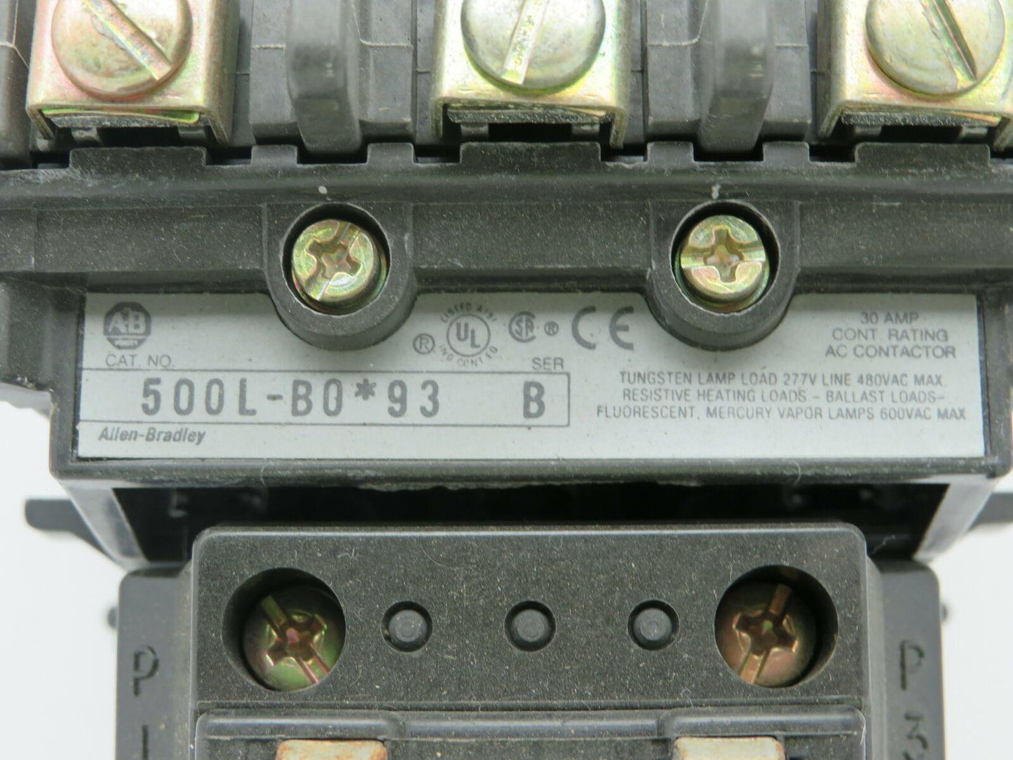 Allen Bradley 500L-B0D93/B Lighting Contactor 3 Pole 30A 120V Coil Series B