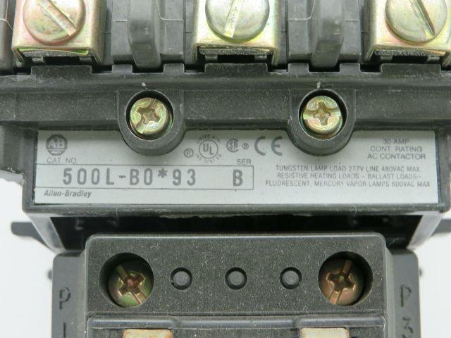 Allen Bradley 500L-B0D93/B Lighting Contactor 3 Pole 30A 120V Coil Series B