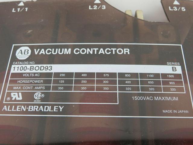 Allen Bradley 1100-BOD93/B Vacuum Contactor 1500VAC 200HP Series B