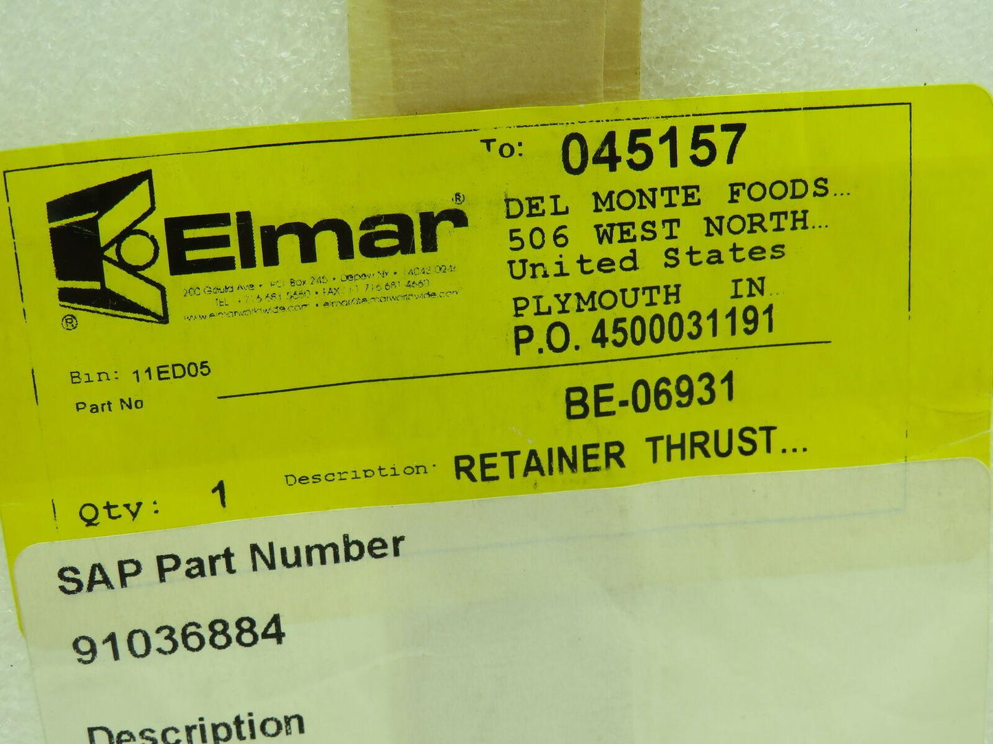 Elmar BE-06931 Retainer Thrust Plate 6-Bolt 7" Dia