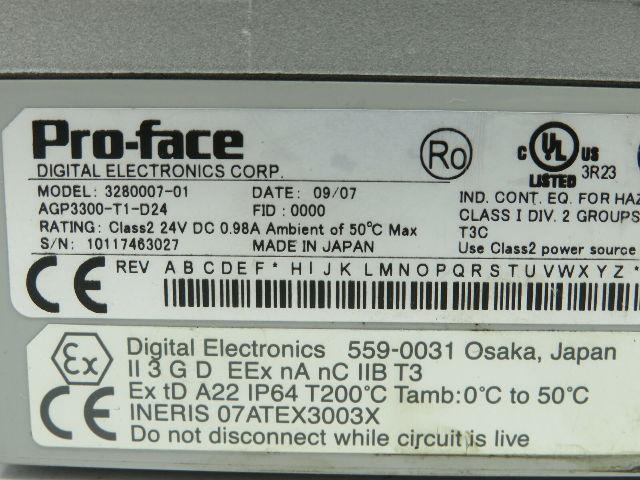 Digital Electronics 3280007-1 Pro-Face Touch Panel 24V 0.98A AGP3300-T1-D24