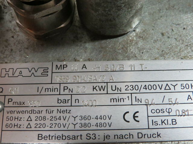 Hawe MP44A-H6.0/B11T-7869901-USA/2A Hydraulic Pump 4 Stack Valve Block 24DC