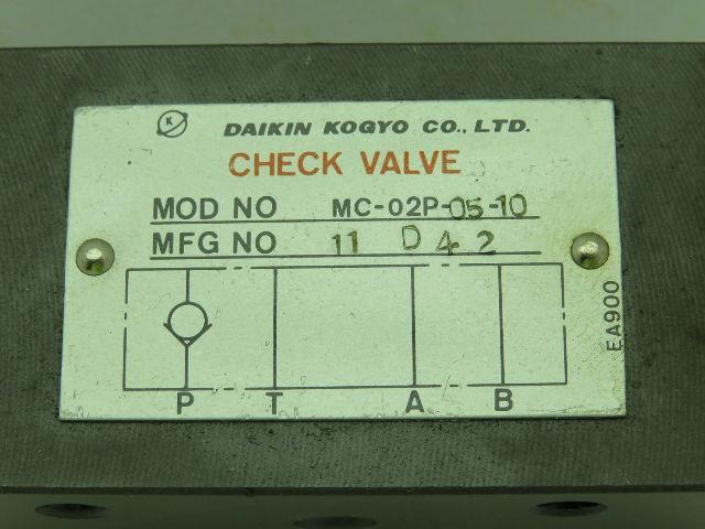 Daikin Kogyo MC-02P-05-10 Hydraulic Check Valve Lot of 2