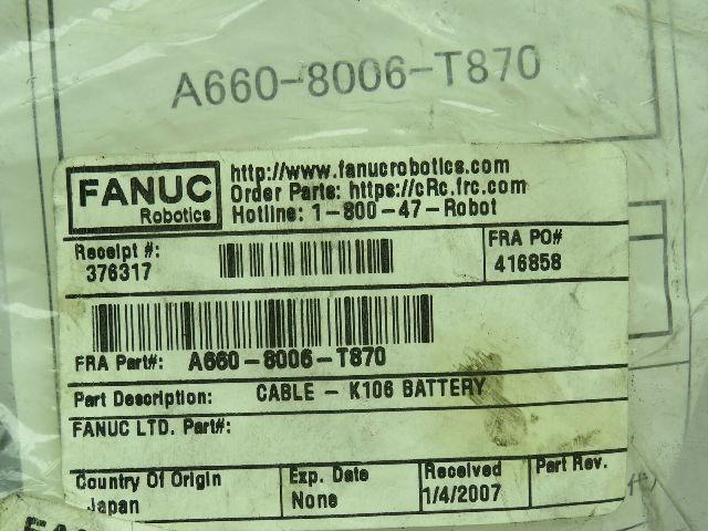 Fanuc A660-8006-T870 Connector Cable K106 Battery
