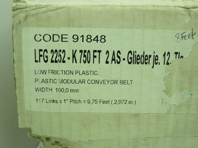 System Plast LFG 2252-K750 FT Flat Top Modular Plastic Conveyor Belt 7-1/2" x 8'