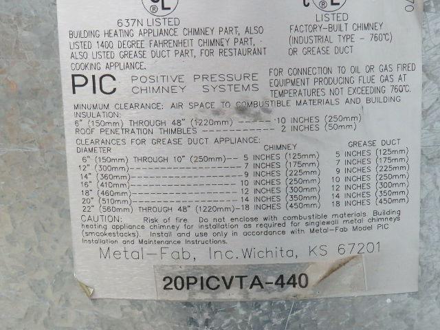 Metal Fab 20PICVTA-440 Steel Galvanized Single Wall Chimney Pipe Duct 24" x 28"