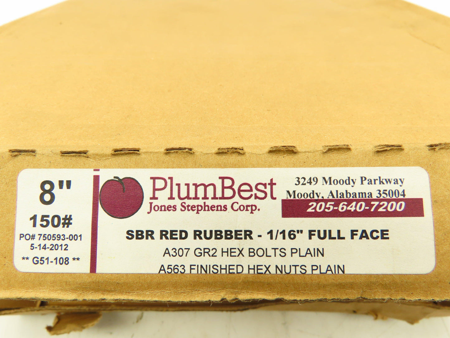 PlumBest 750593-001 Red Rubber Full Face Gasket 8" 150# w/Bolts & Nuts Lot of 3