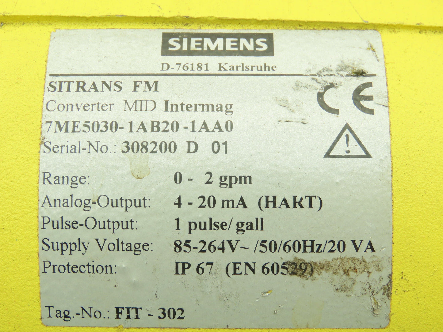 Siemens 7ME5030-1AB20-1AA0 SITRANS FM MID Intermag Flowmeter Transmitter 0-2 GPM