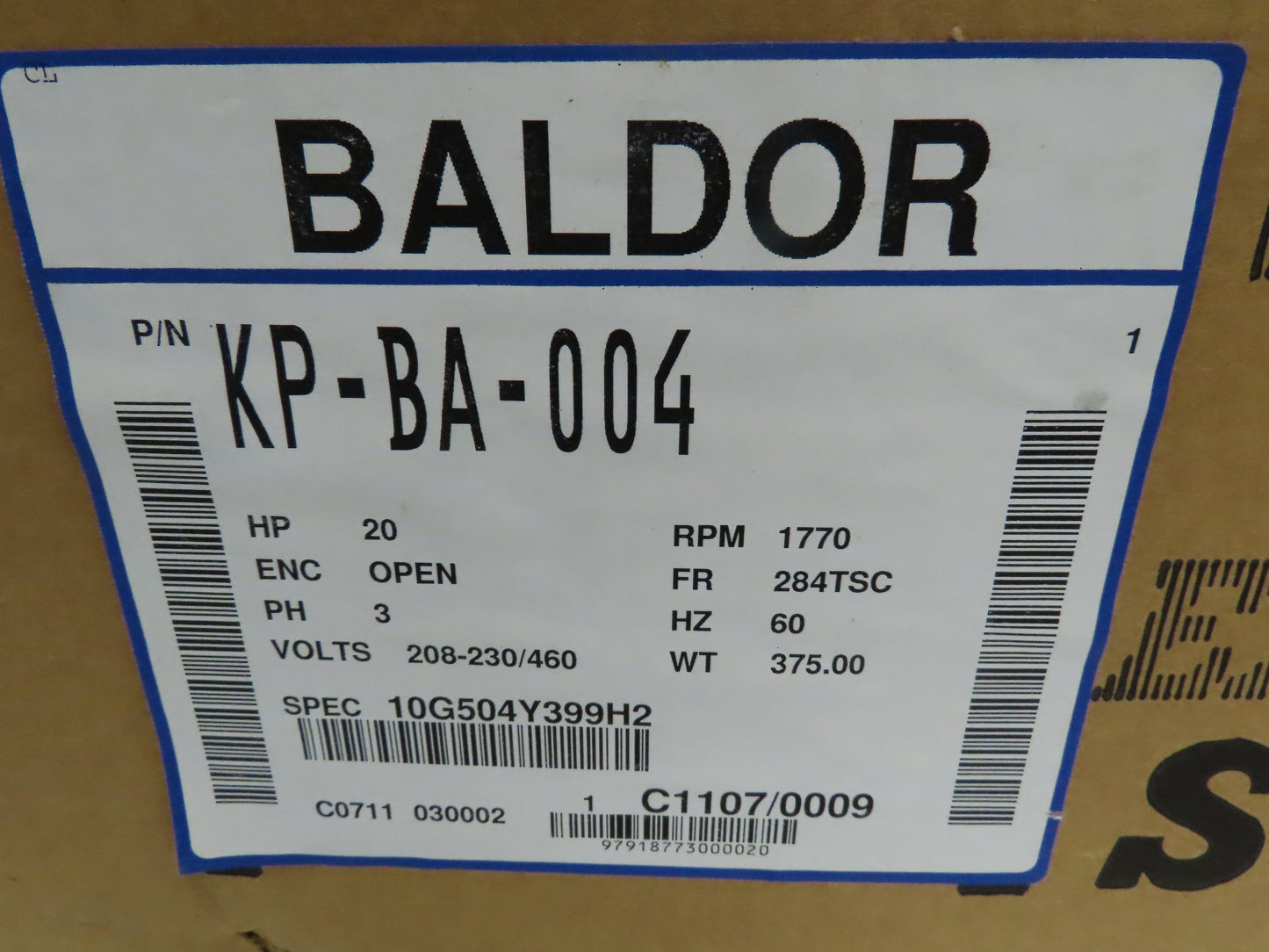 Baldor Electric Motor C Face 1770 RPM 20 HP 230/460V 3Ph Double Shaft 284TSC Fr