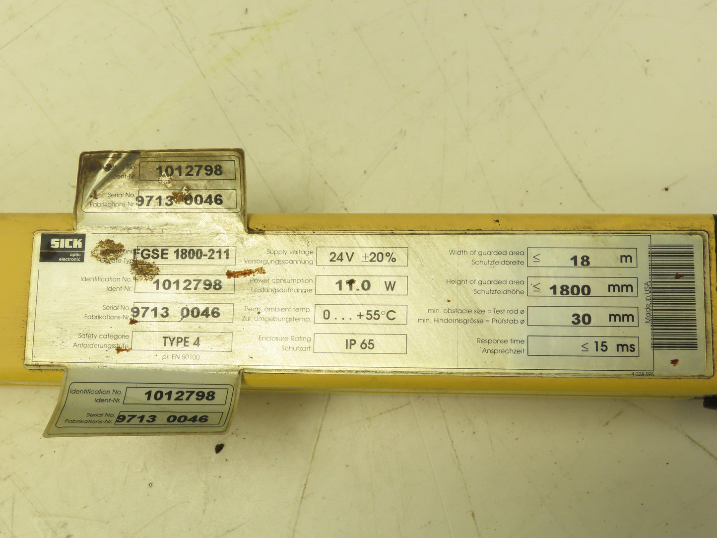 Sick FGSE1800-211 Safety Light Curtain Receiver 1800mm 24V