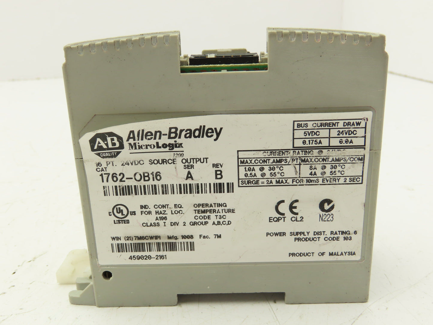 Allen Bradley 1762-OB16 MicroLogix 16pt Output Module 24V Ser A Rev B *No Cover*