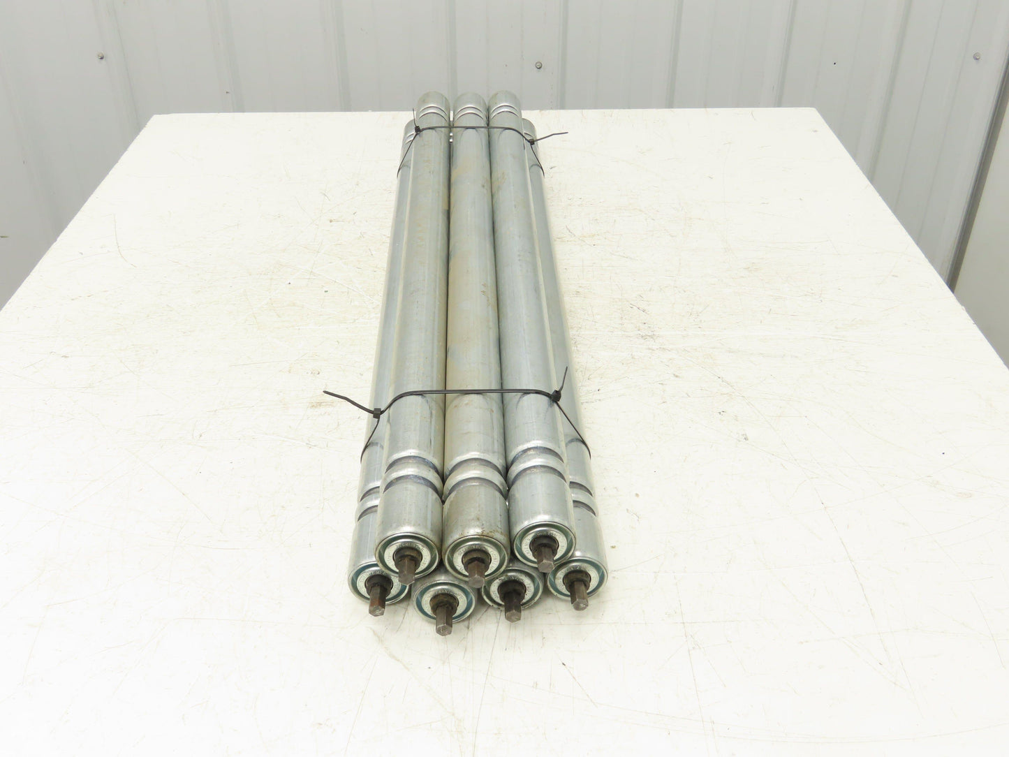 Galvanized Steel Conveyor Roller 1.9" Dia 36"BF Double Groove Lot of 7