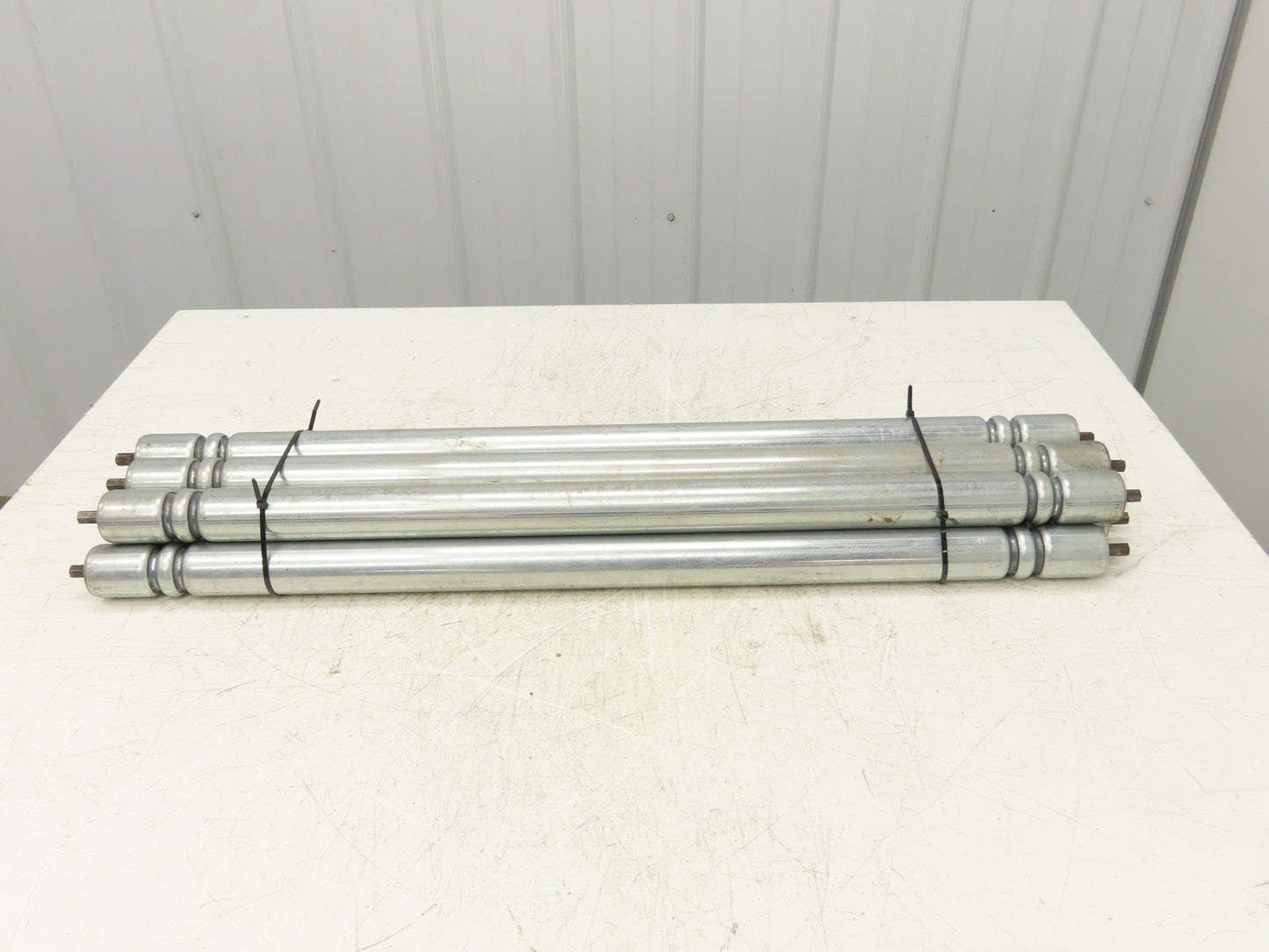 Galvanized Steel Conveyor Roller 1.9" Dia 36"BF Double Groove Lot of 7