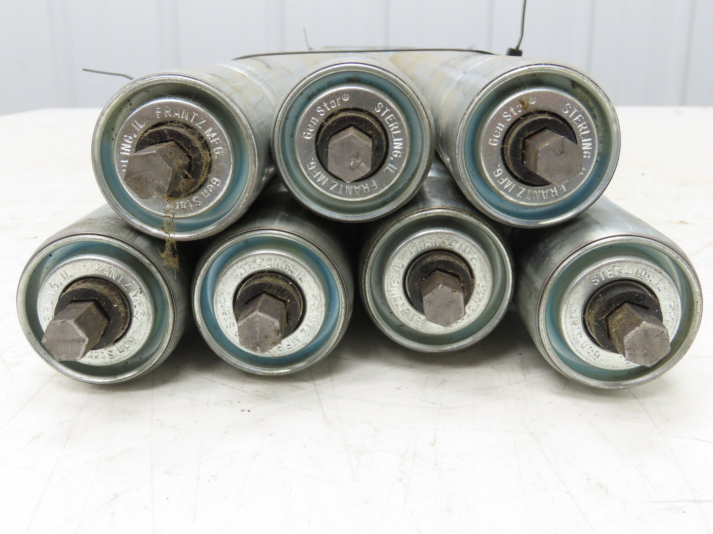 Galvanized Steel Conveyor Roller 1.9" Dia 36"BF Double Groove Lot of 7