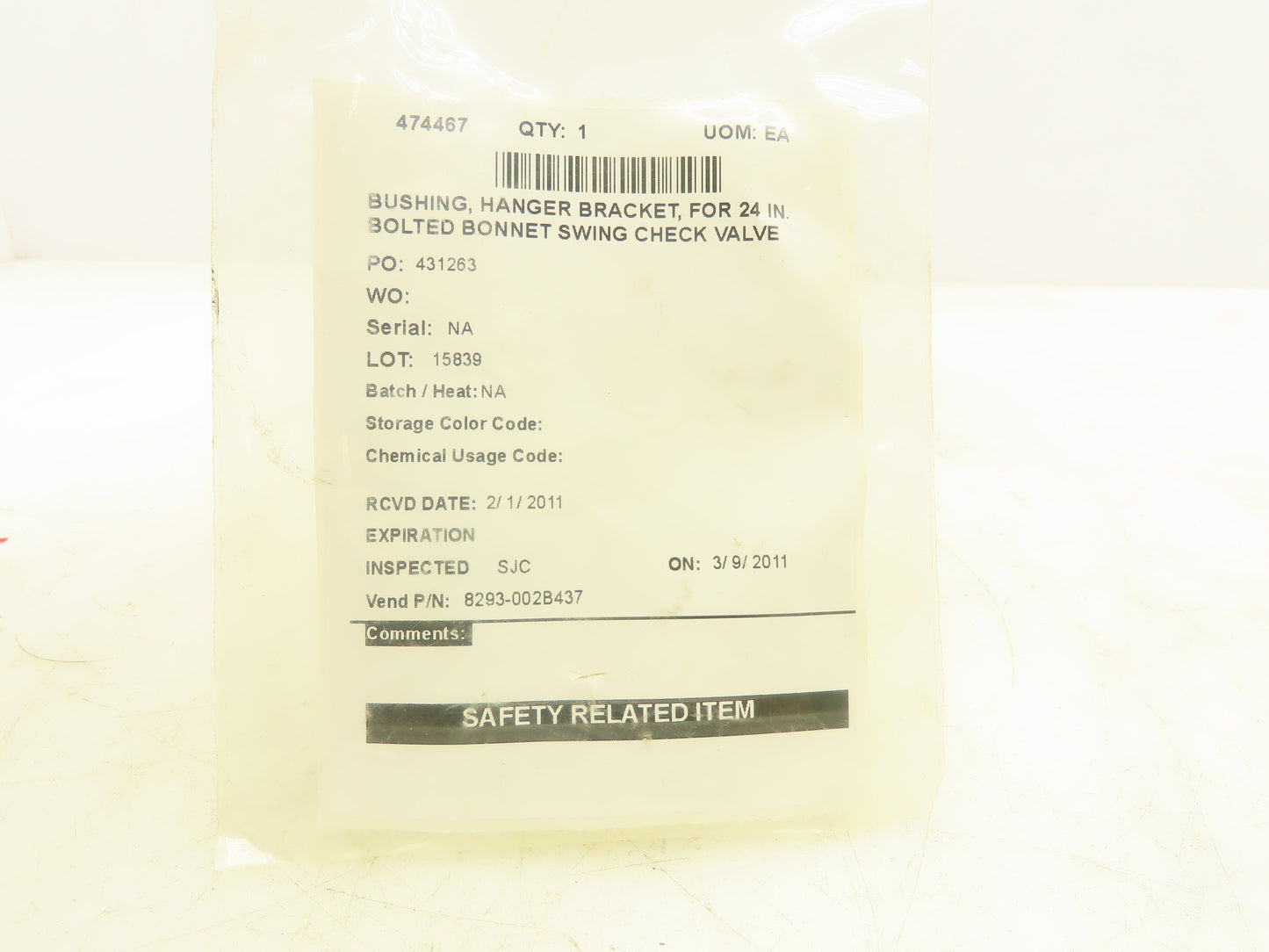 8239-002B437 24" Bolted Check Valve Hanger Bracket Bushing Lot of 2