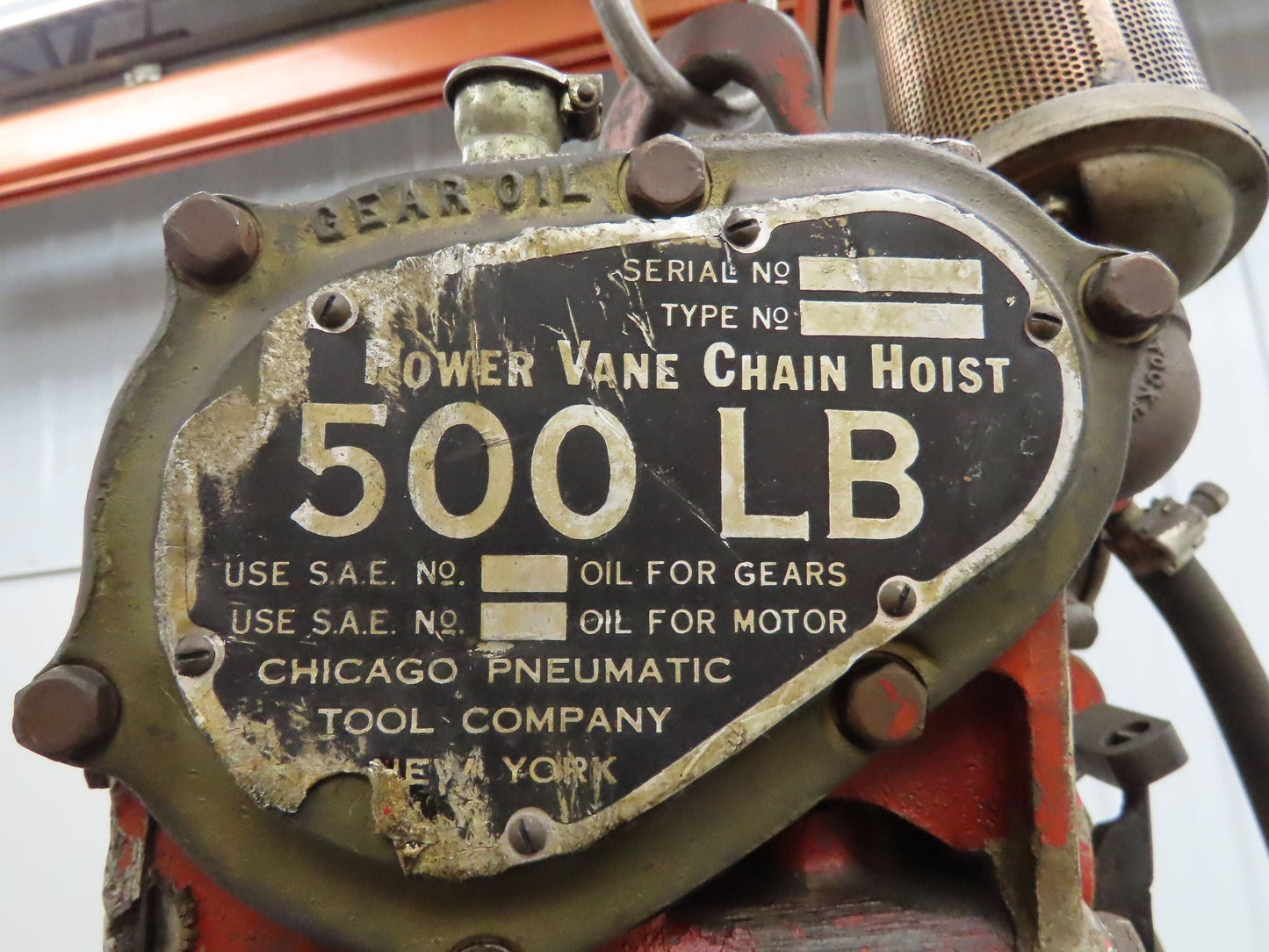 Chicago Pneumatic 1/4 Ton 500Lb Power Vane Air Chain Hoist 9' 3" Lift w/Pendant