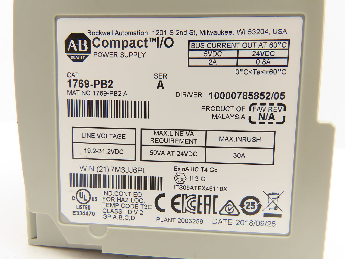 Allen Bradley 1769-PB2 Compact I/O PLC Power Supply Module