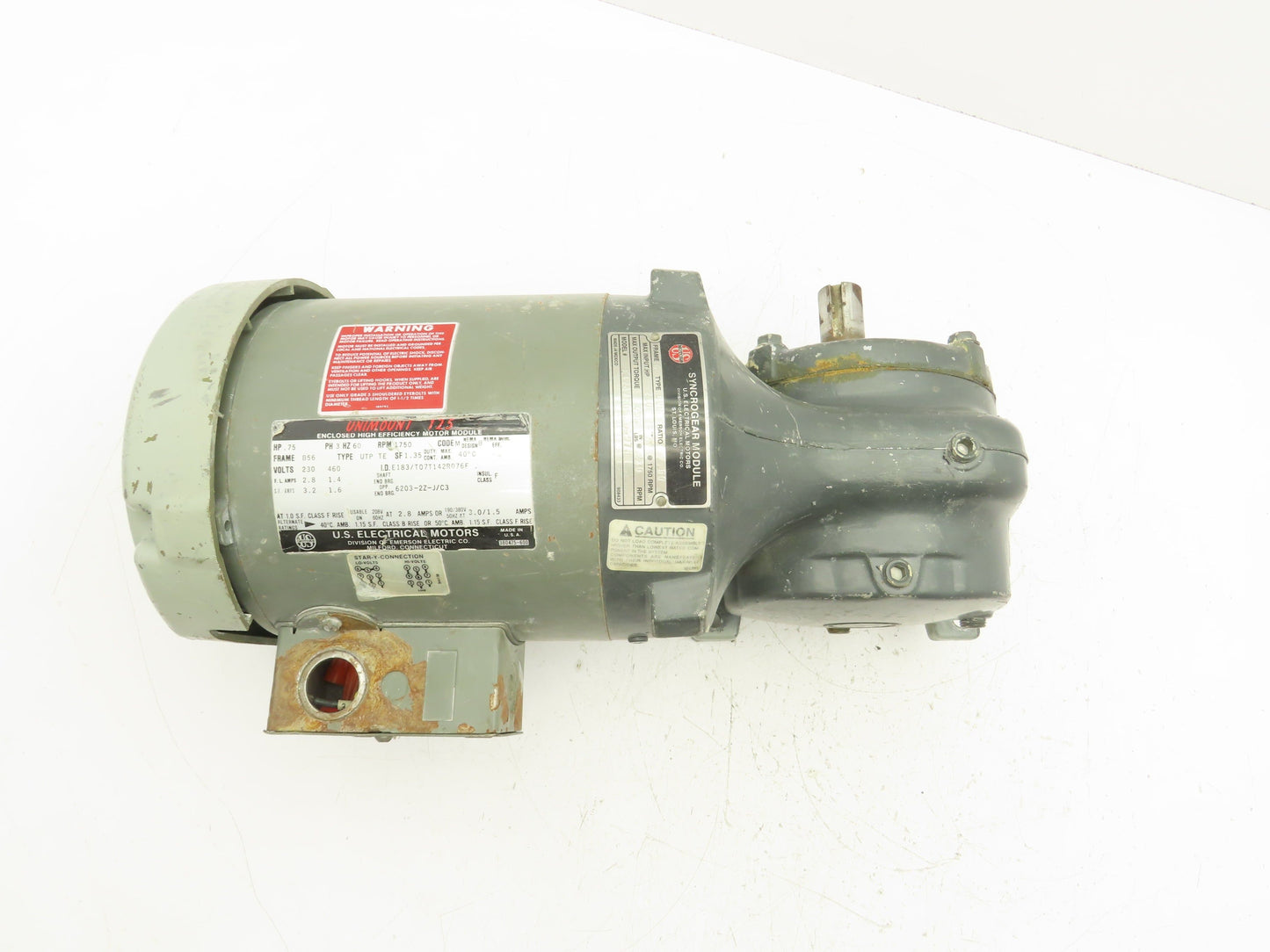 US Motors 6WP Syncrogear Gearmotor 7.5:1 Reducer LH 230rpm 0.75Hp 230/460V 3PH