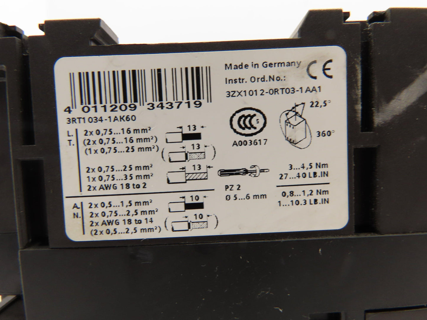 Siemens 3RA1334-8XB30-1AK6 Reversing Contactor 3-Pole 600V 3PH 120V Coil