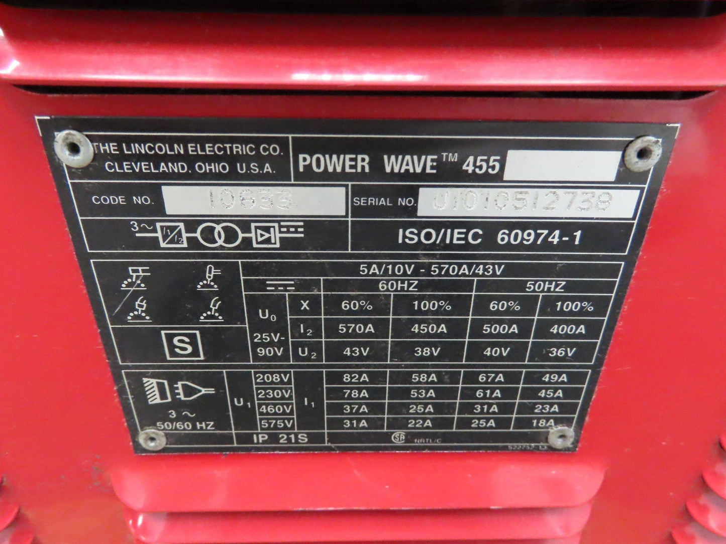 Lincoln Power Wave 455 Mig Welder 450 Amp Wire Feed Welding Power Supply Tested