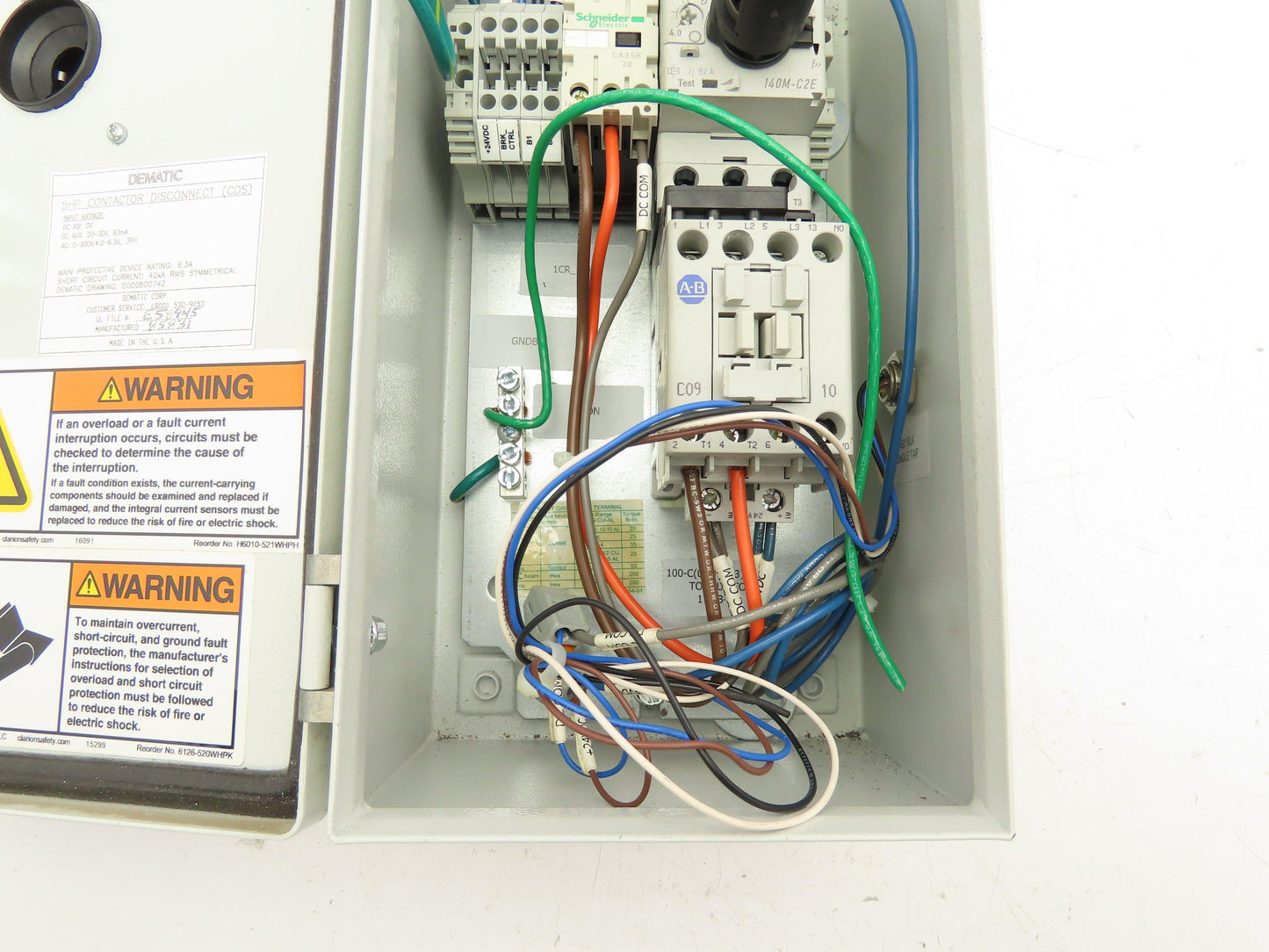 Dematic Manual Motor Circuit Breaker Contactor Disconnect Box 480V 140M-C2E-B63