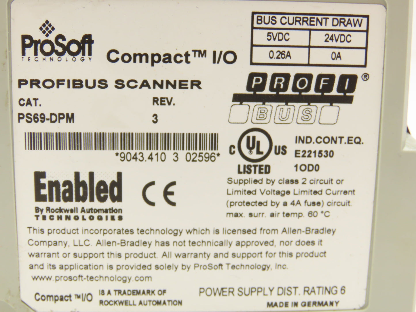 ProSoft PS69-DPM Profibus Compact I/O Scanner Module