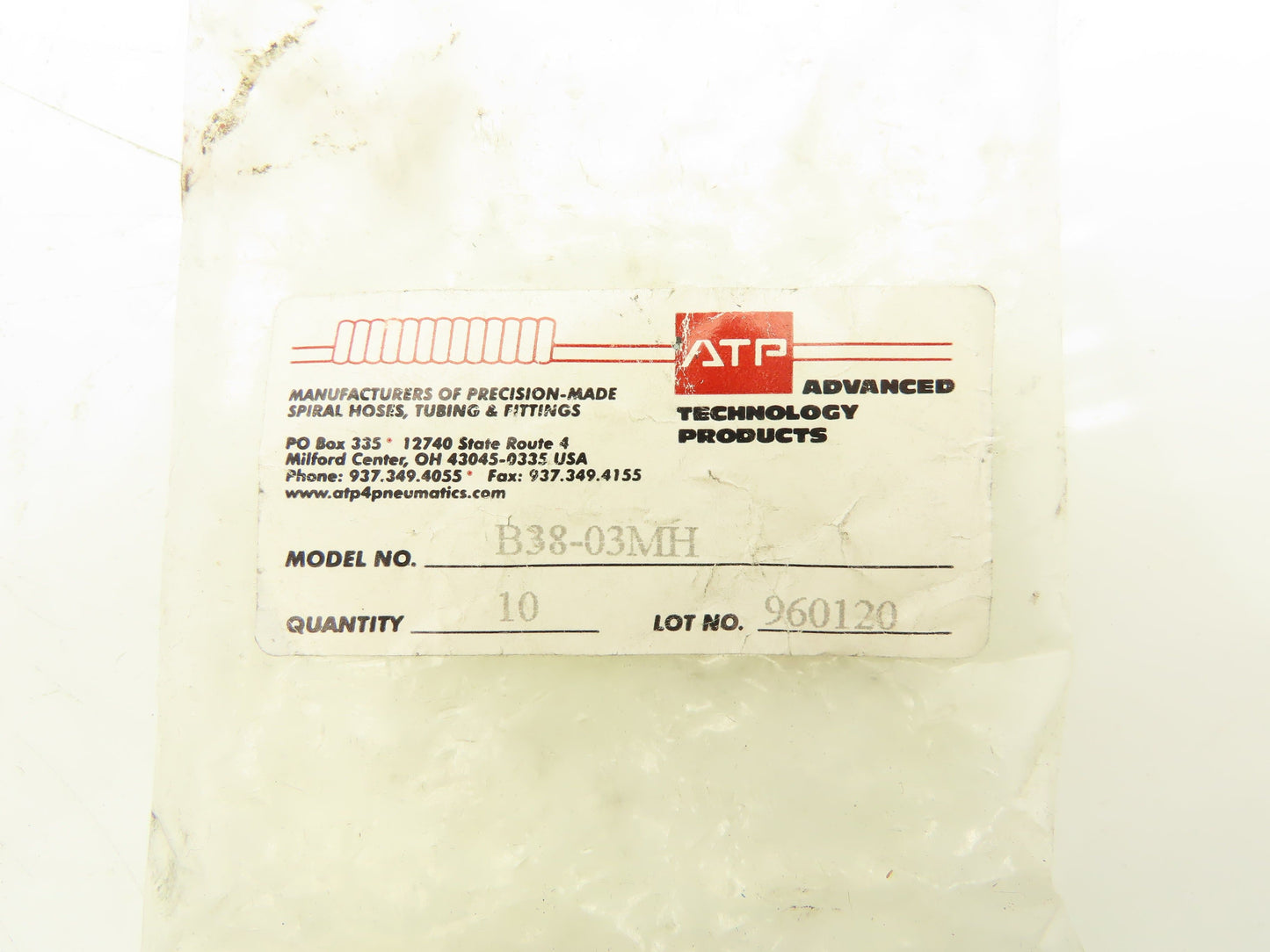 ATP B38-03MH Male Straight Fitting 3/8" Push Tube 3/8" Male NPT Brass Lot of 10