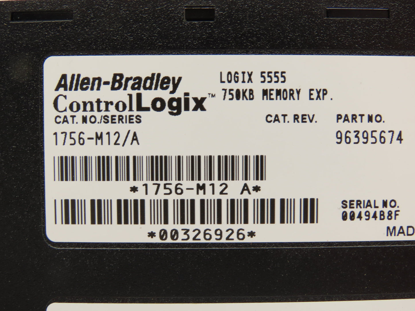 Allen Bradley 1756-L55 Logix Pac Processor Control Logix 750kb Memory 1756-M12/A