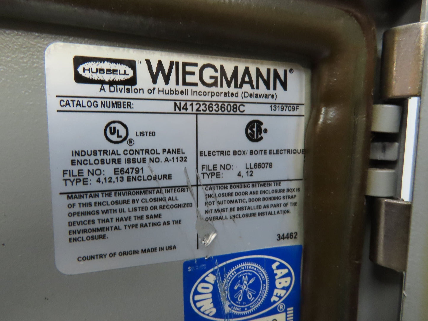 Wiegmann N412363608C Electrical Enclosure Control Panel 36x36x8" Backplate