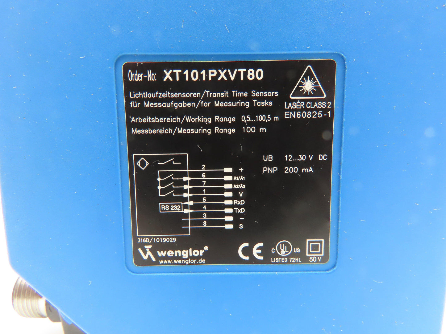 Wenglor XT101PXVT80 Photoelectric Transit Time Laser Sensor 100m Range
