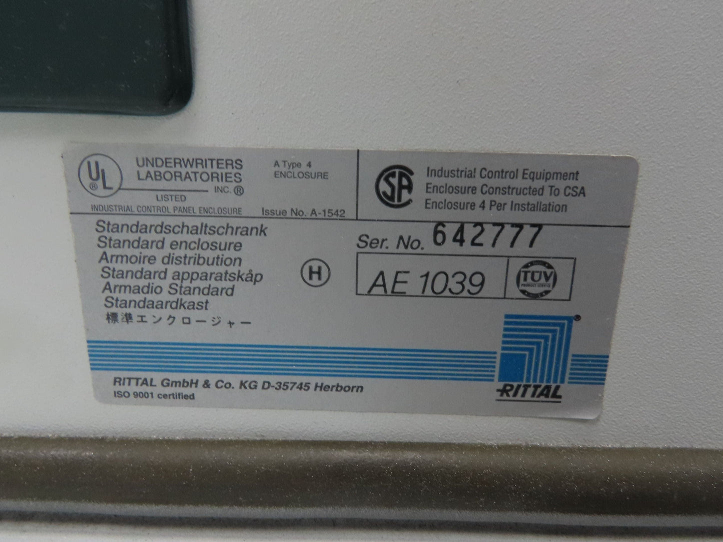 Rittal AE1039 Steel Electrical Enclosure with Backplate 380x600x200mm 15x24x8"