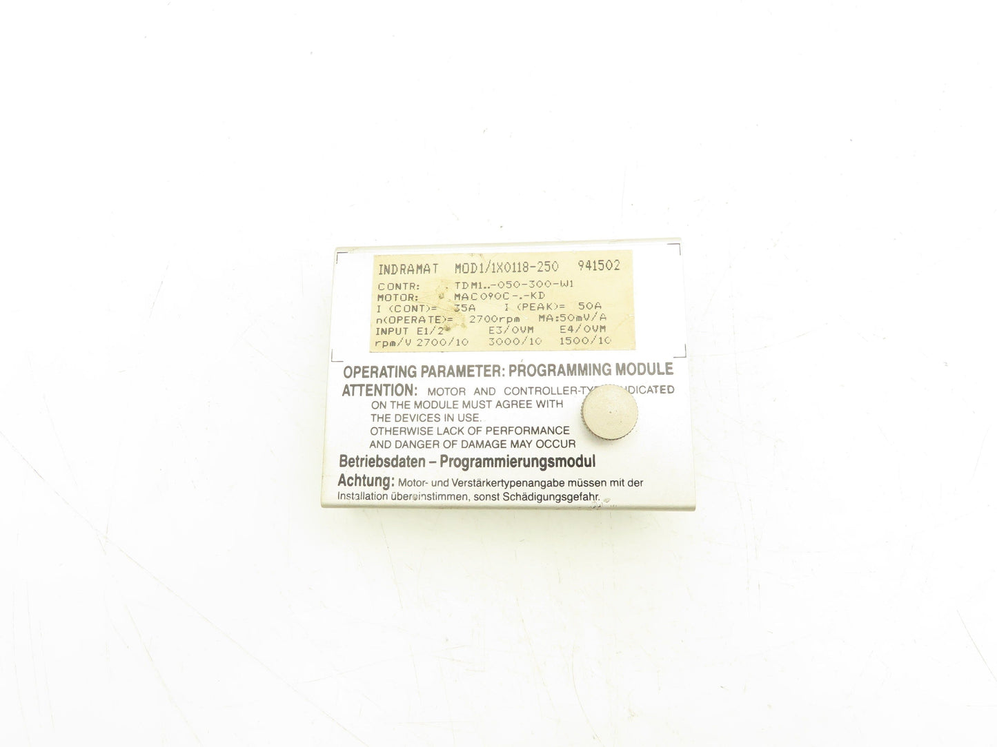 Indramat TDM1..-050-300-W1 Programming Module 50A 2700RPM