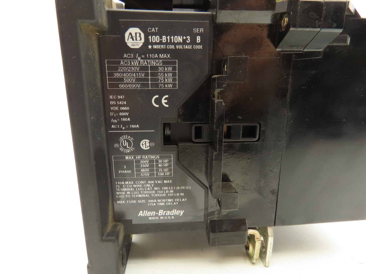 Allen Bradley 100-B110NJ3 Motor Starter Contactor 3-Pole 110A 100Hp 24VDC Coil