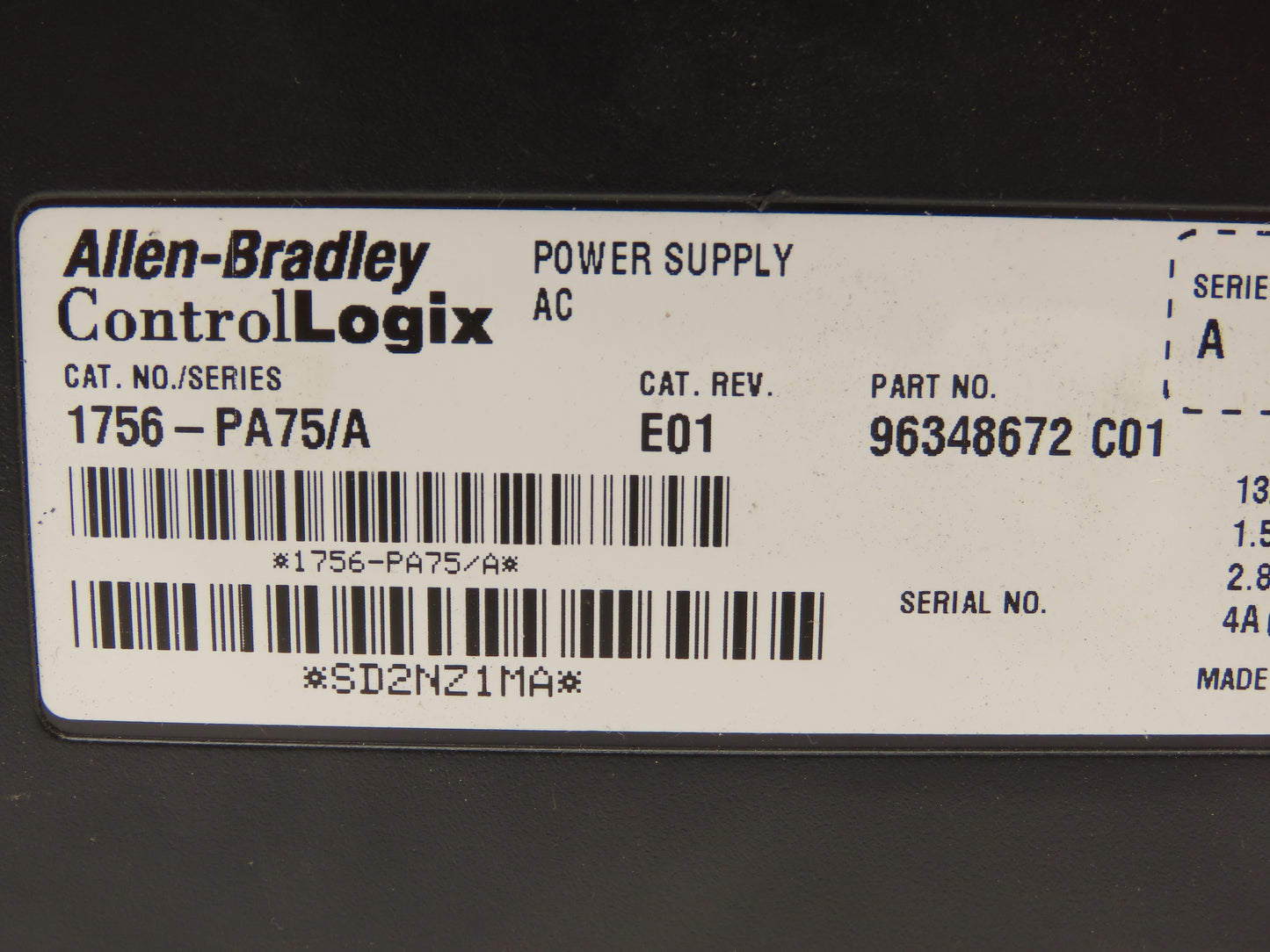Allen Bradley 1756-PA75/A ControlLogix AC Input Power Supply 120/240 13A Ser.A