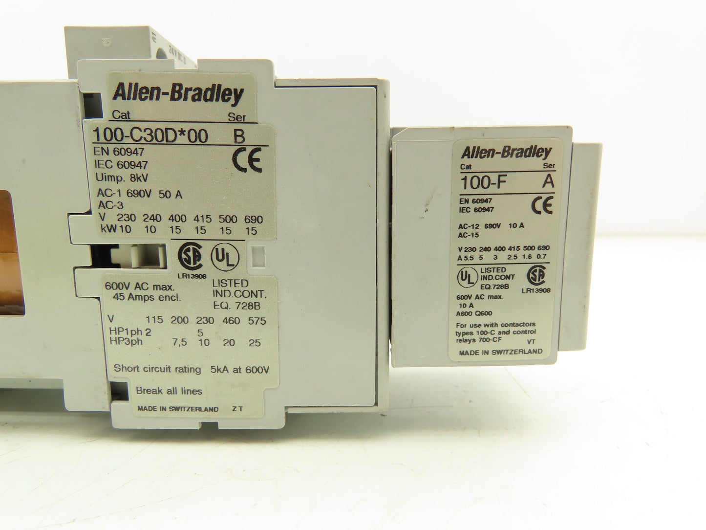 Allen Bradley 100-C30D*00 IEC Contactor 30A 3-Pole 600V 24VDC Coil Lot of 2