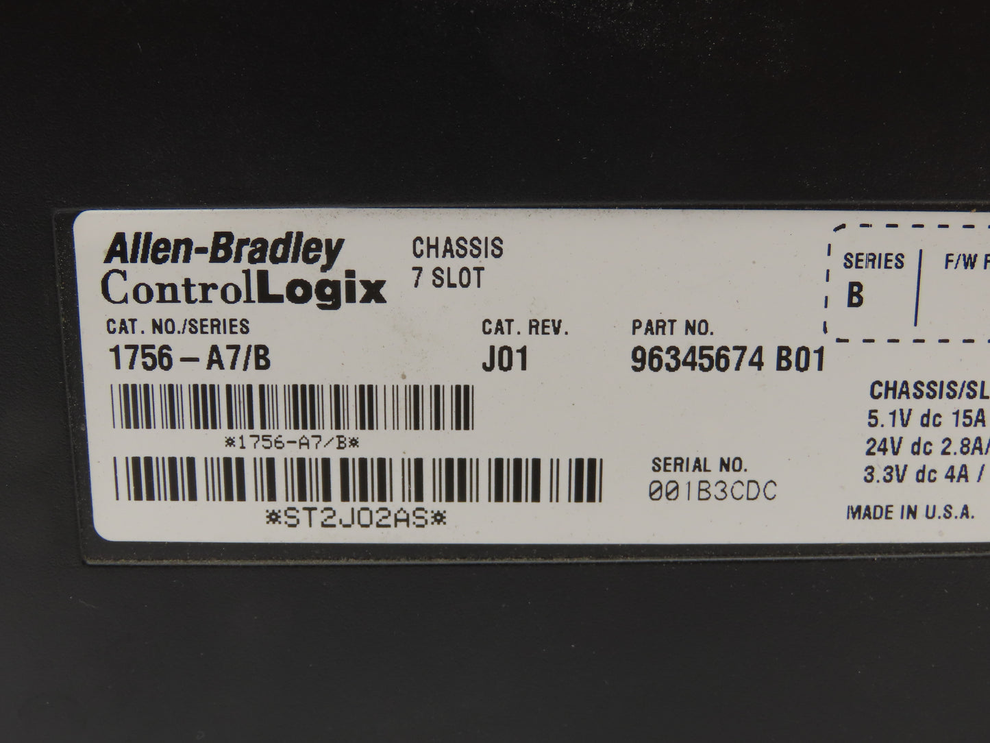 Allen Bradley 1756-A7/B ControlLogix 7 Slot Chassis J01 Ser B