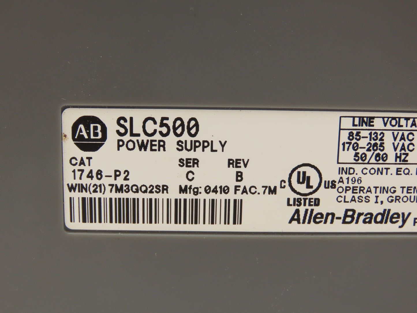 Allen Bradley 1746-P2 SLC 500 PLC Module Power Supply Series C Rev B