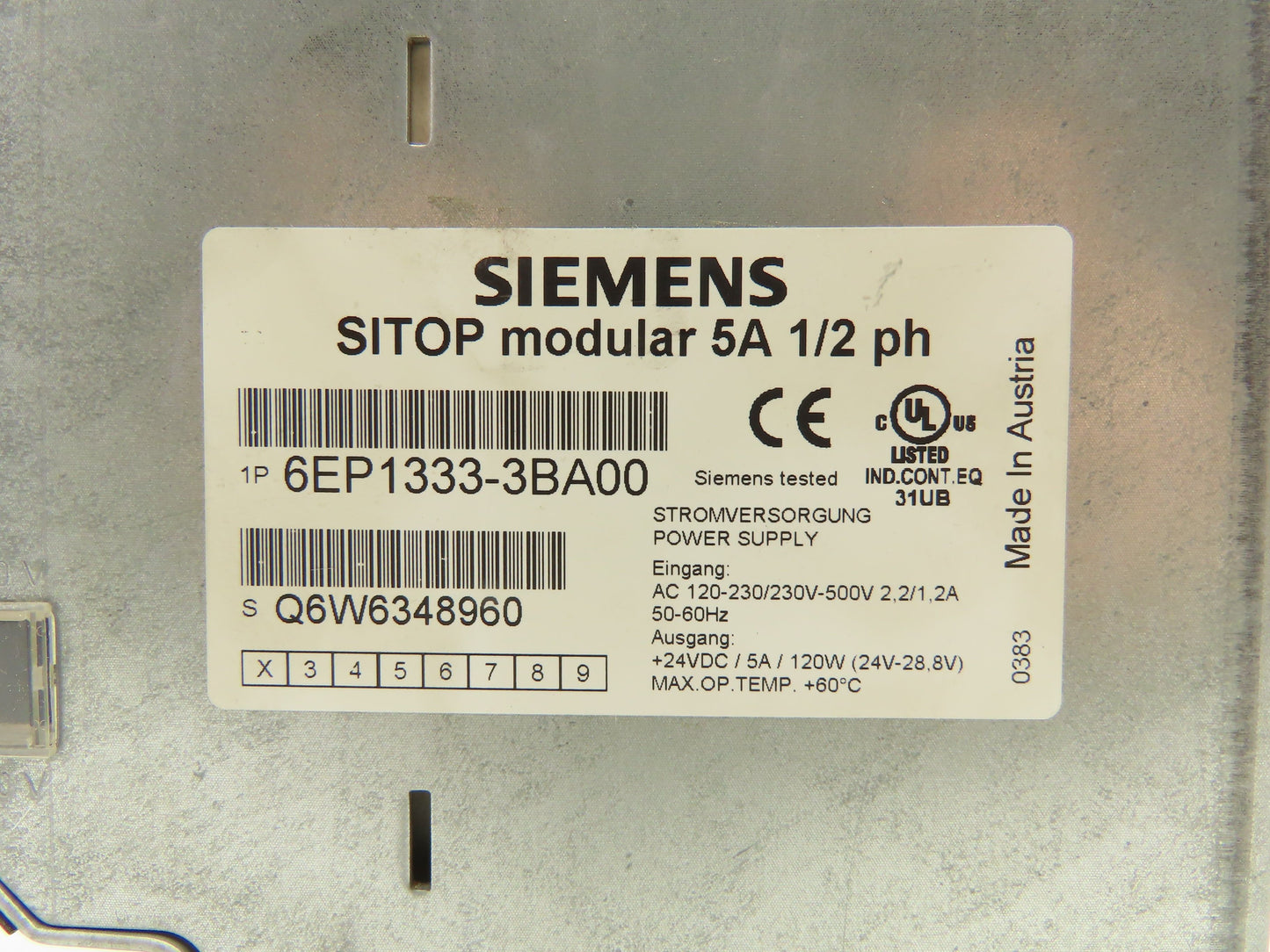 Siemens 6EP1333-3BA00 SITOP Modular Power Supply 24VDC 5A 1/2ph Lot Of 3