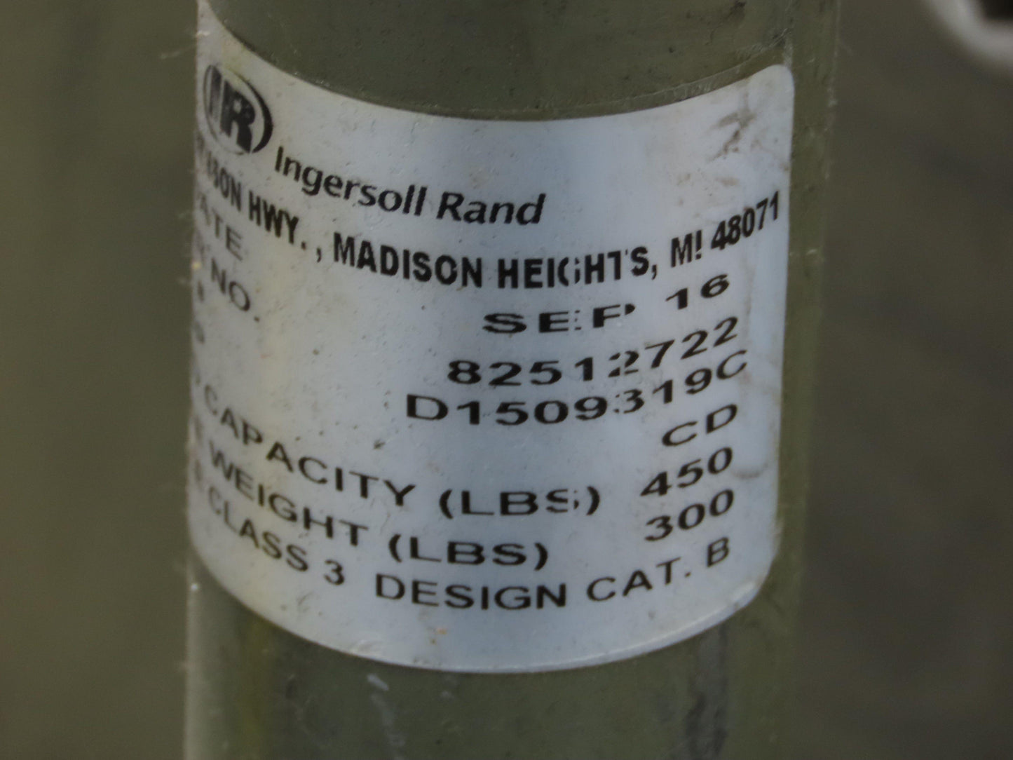Ingersoll Rand D1509319C Pneumatic Drum Handler Tipper Air Control Hoist Lift
