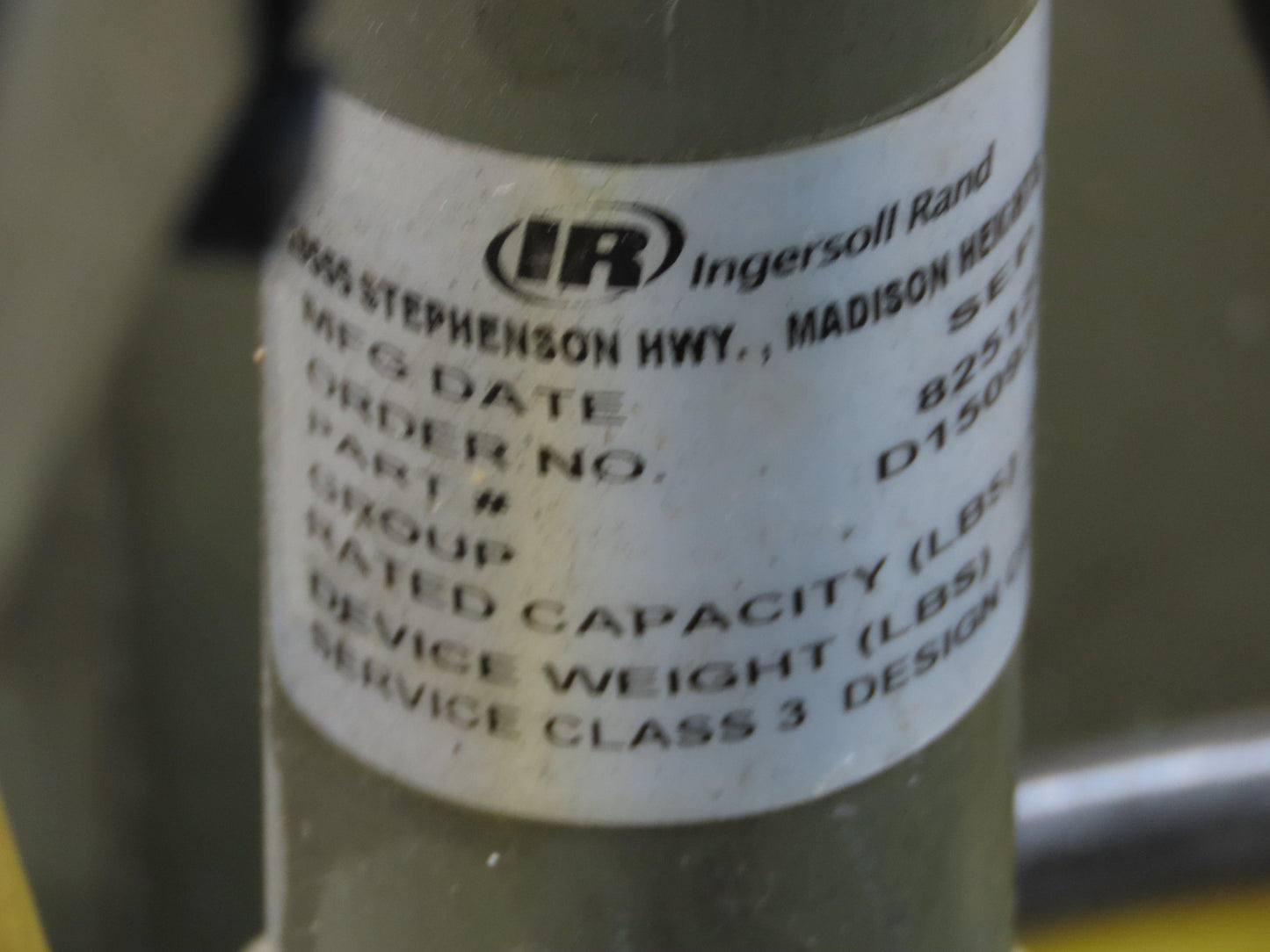 Ingersoll Rand D1509319C Pneumatic Drum Handler Tipper Air Control Hoist Lift
