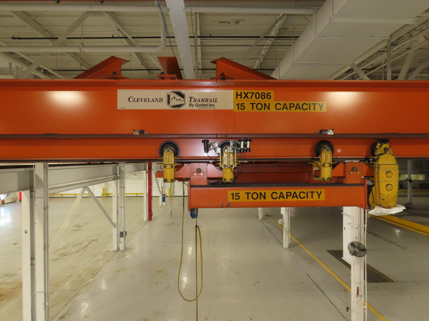 Cleveland Tramrail P&H 15 Ton Double Girder Underhung Bridge Crane 43' Span