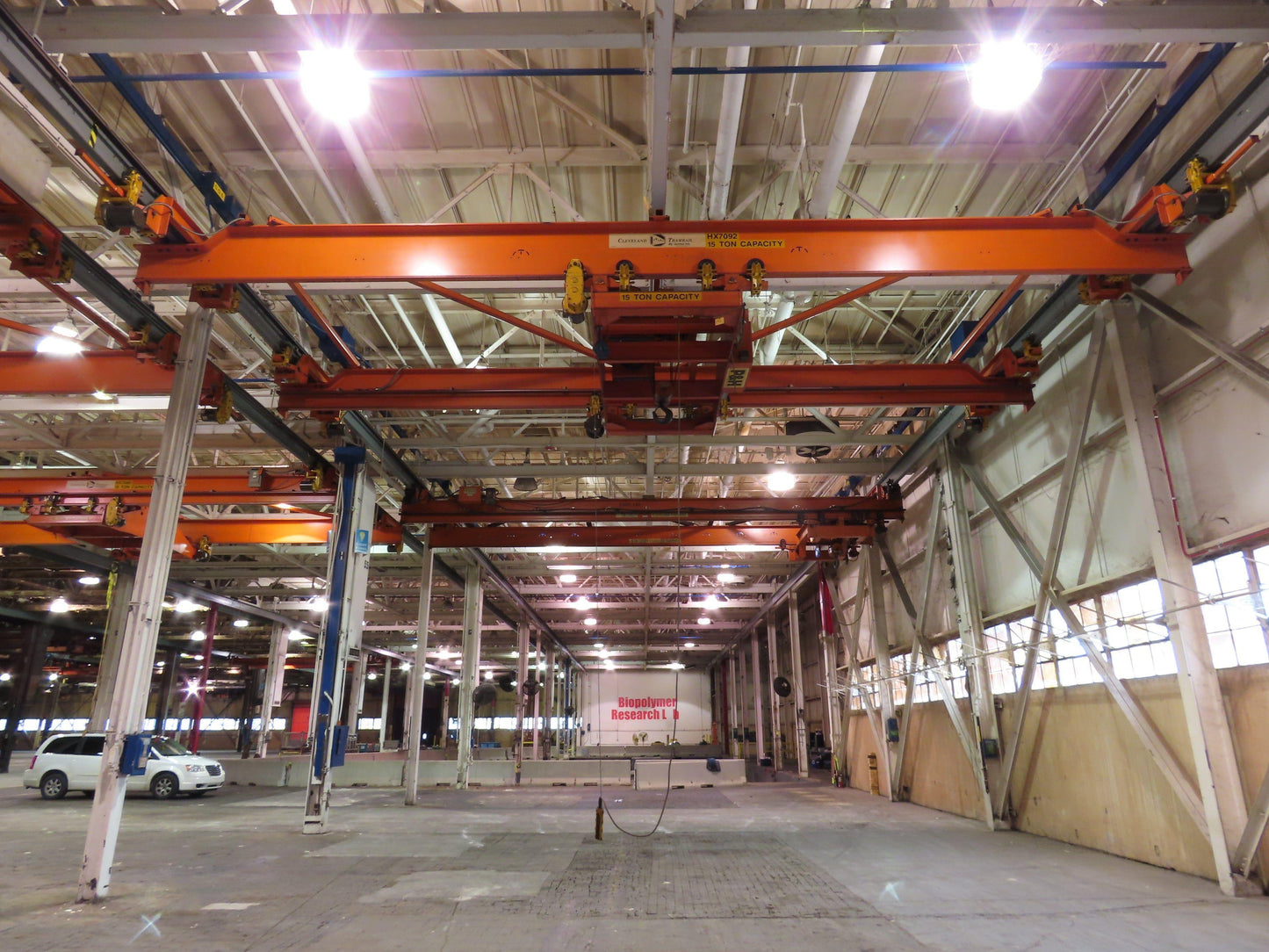 Cleveland Tramrail P&H 15 Ton Double Girder Underhung Bridge Crane 34' 10" Span