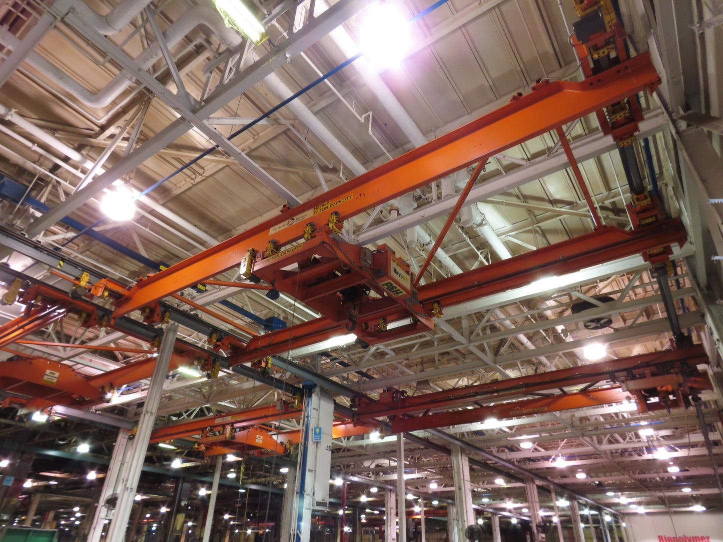Cleveland Tramrail P&H 15 Ton Double Girder Underhung Bridge Crane 34' 10" Span