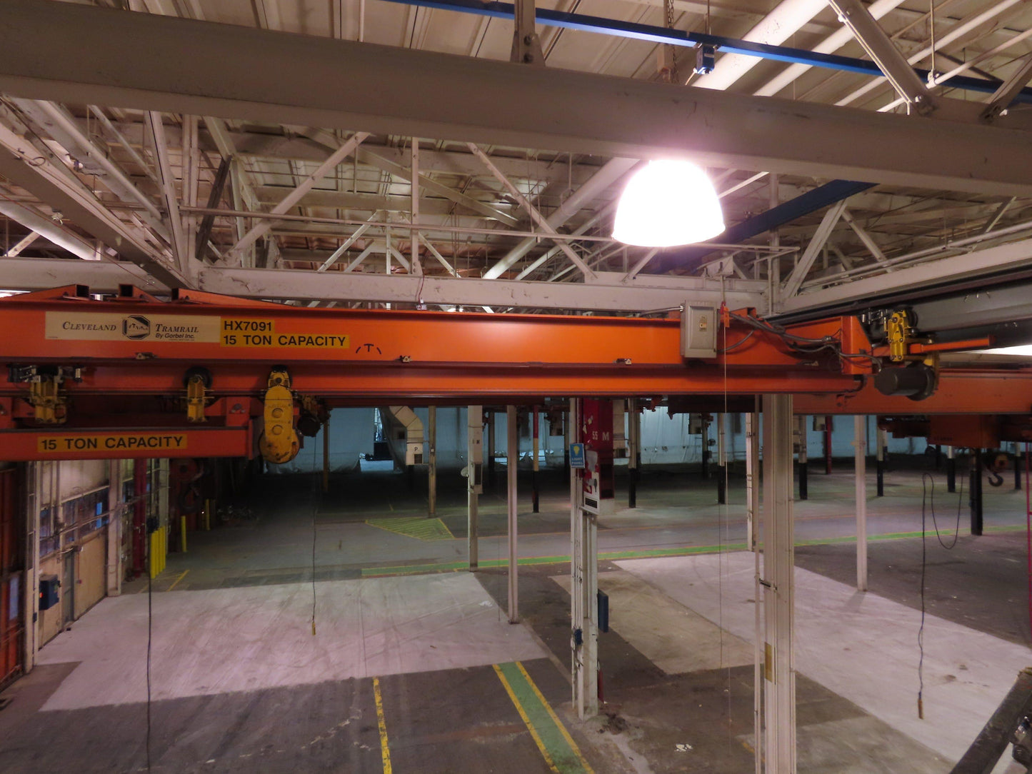 Cleveland Tramrail P&H 15 Ton Double Girder Underhung Bridge Crane 34' 10" Span