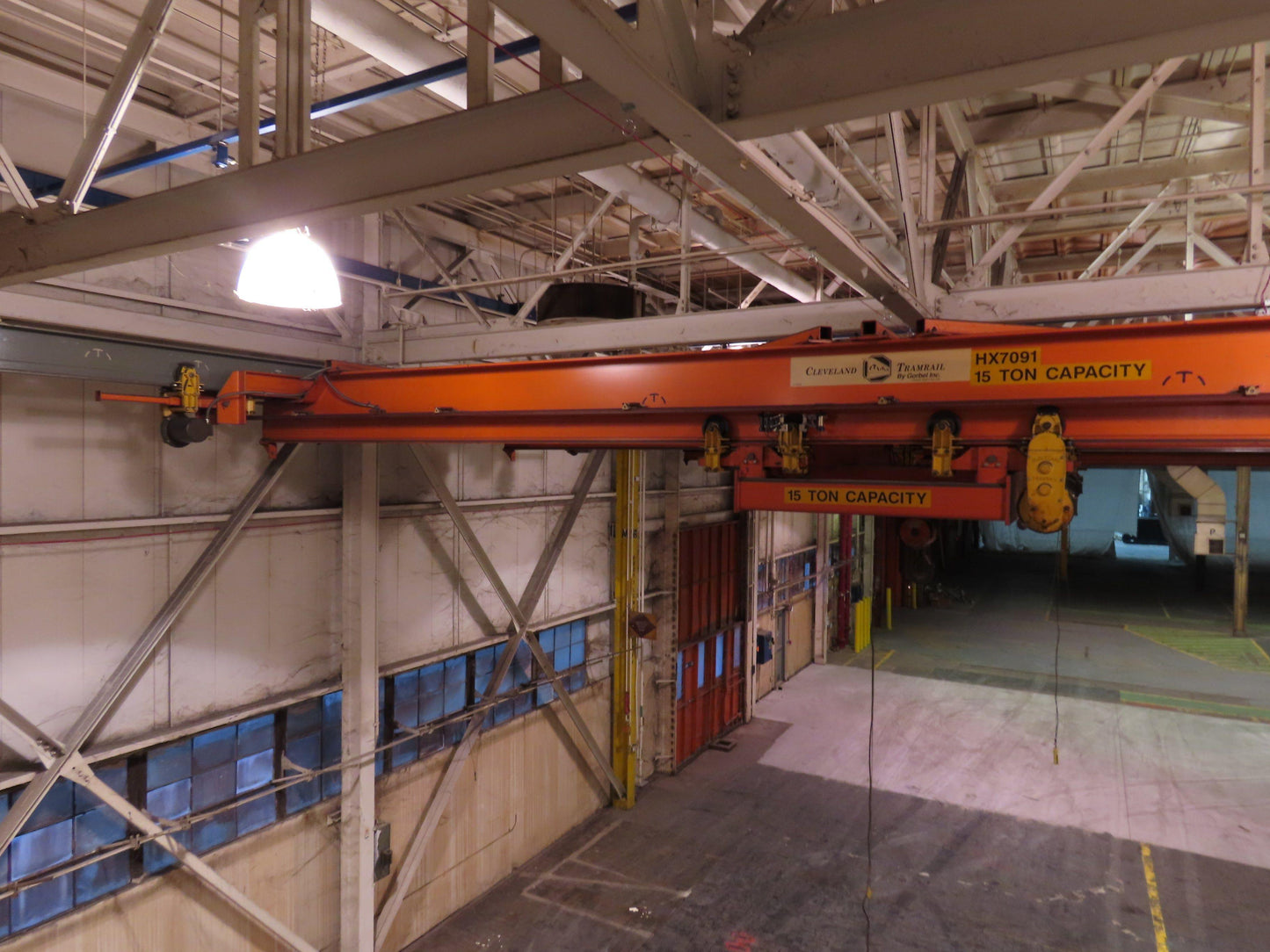 Cleveland Tramrail P&H 15 Ton Double Girder Underhung Bridge Crane 34' 10" Span