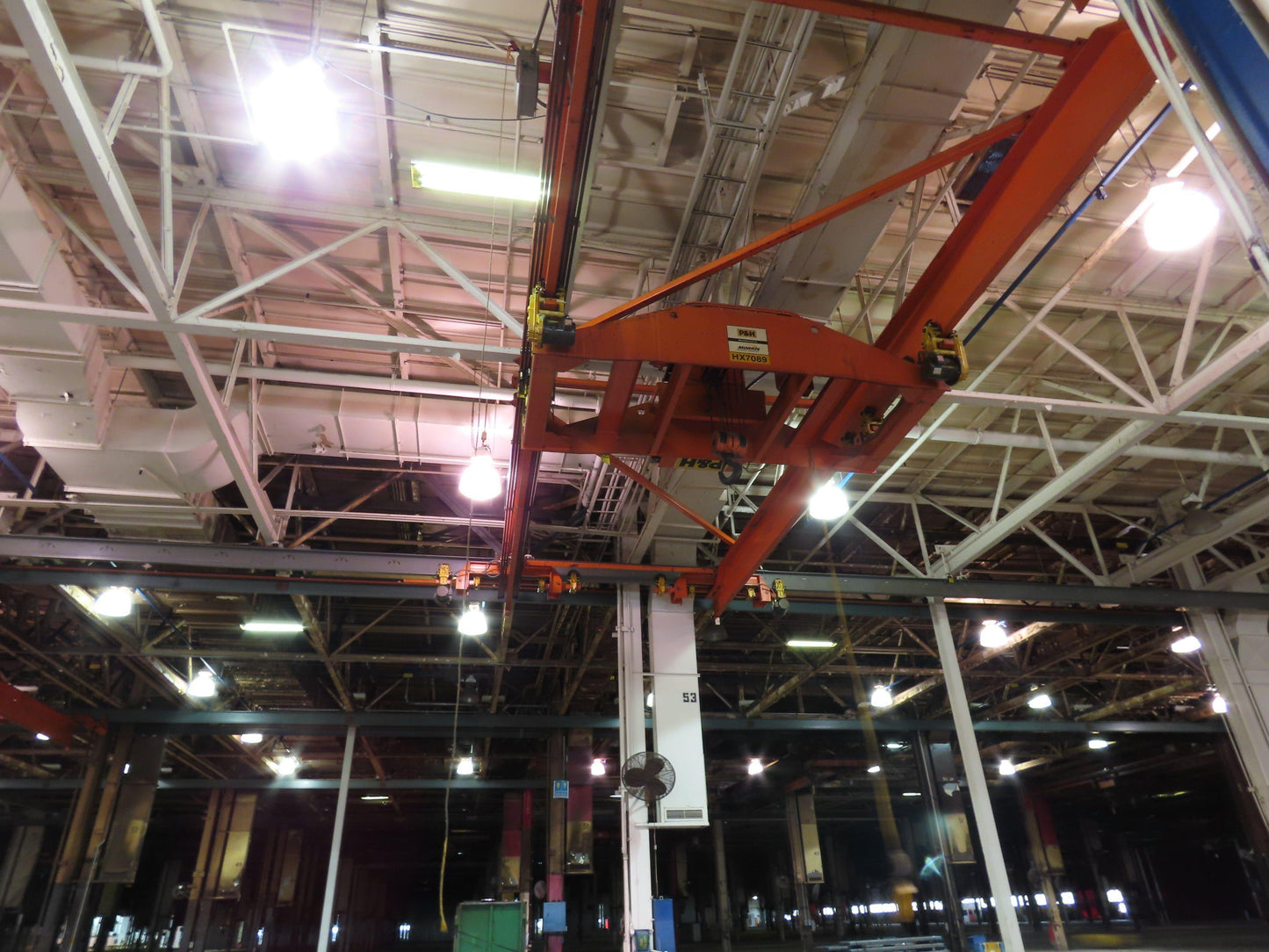 Cleveland Tramrail P&H 15 Ton Double Girder Underhung Bridge Crane 34' 10" Span