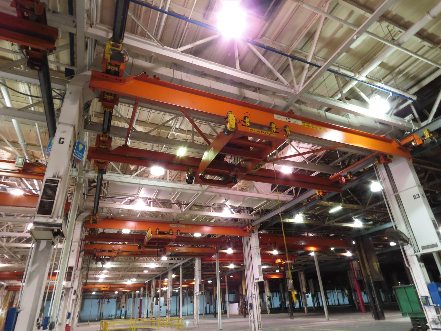 Cleveland Tramrail P&H 15 Ton Double Girder Underhung Bridge Crane 34' 10" Span