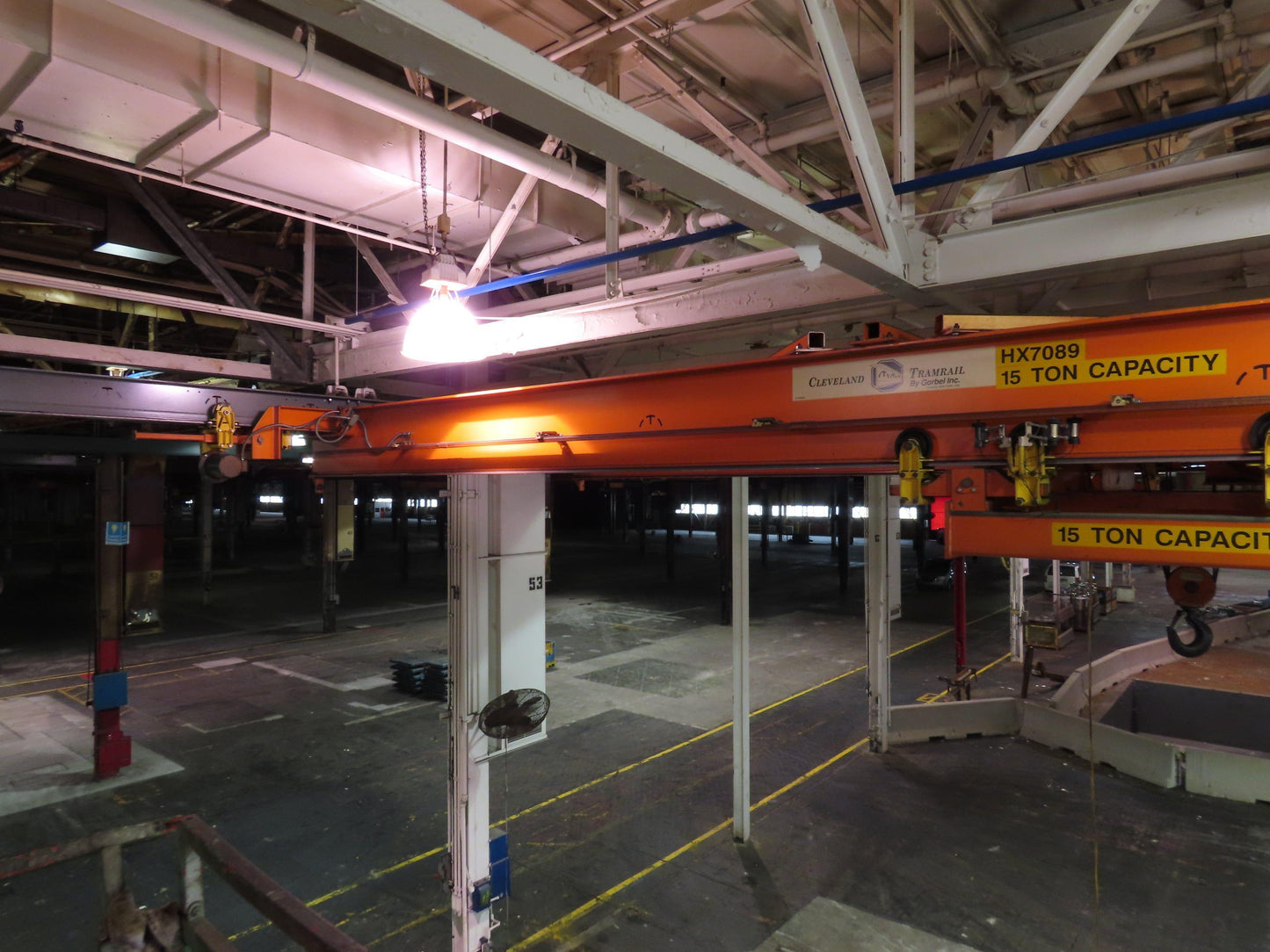 Cleveland Tramrail P&H 15 Ton Double Girder Underhung Bridge Crane 34' 10" Span