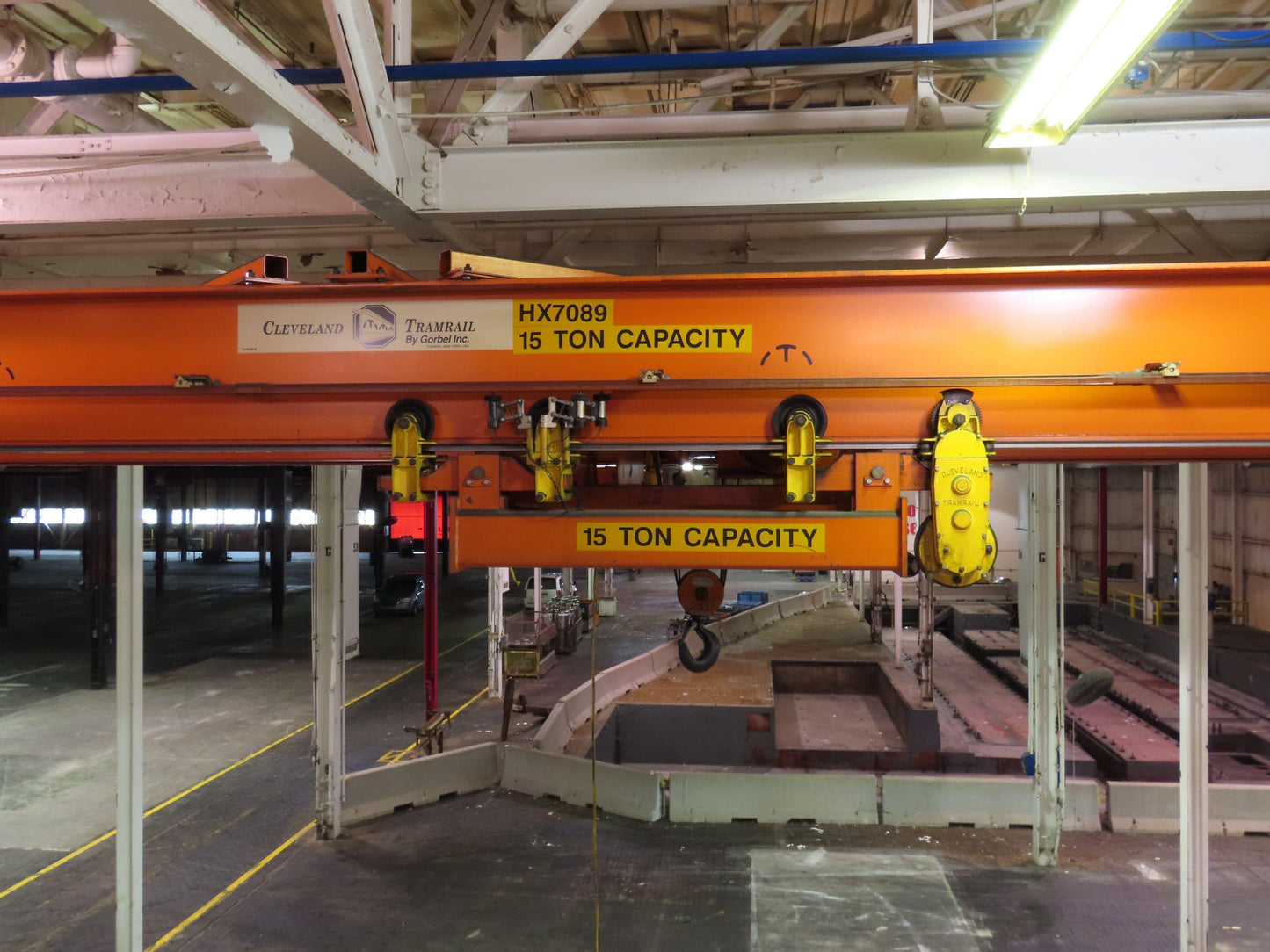 Cleveland Tramrail P&H 15 Ton Double Girder Underhung Bridge Crane 34' 10" Span